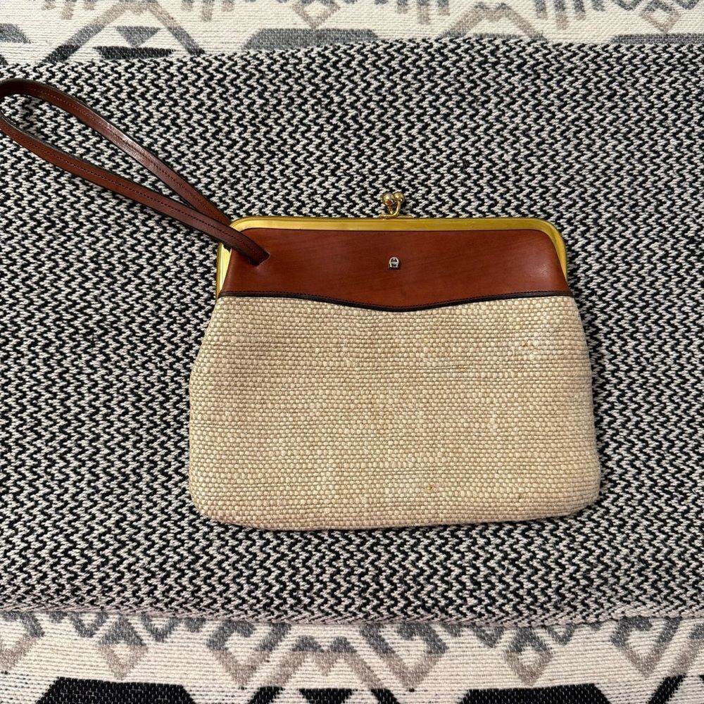 Vintage *Rare* 60’s Etienne Aigner Linen Leather Clutch Wallet